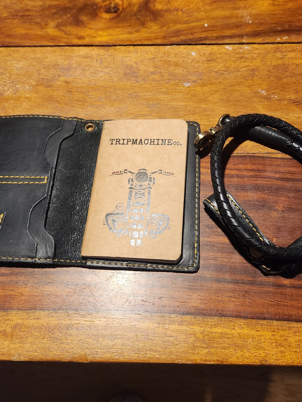 Black Leather Bifold Wallet with Wrist Strap